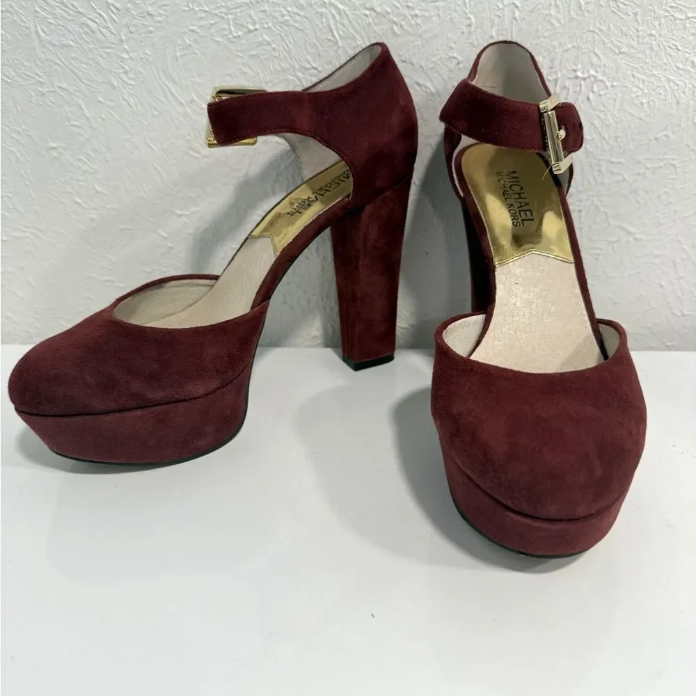 Michael Kors Haven Cinnabar Suede Ankle Strap Heels Size 7 VGUC